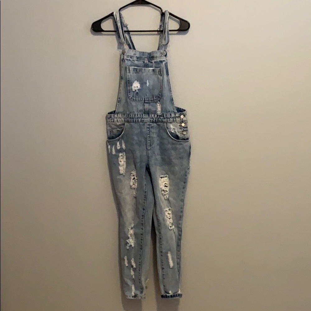 Distressed overalls